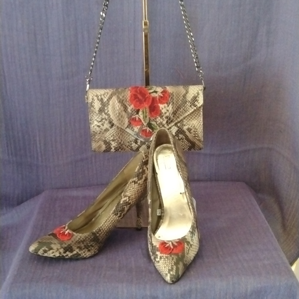 Massimo snake print pumps w/envelope clutch